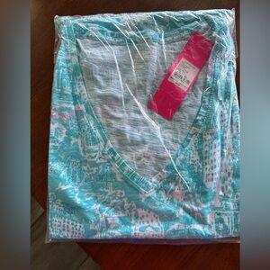 Lilly pulitzer etta v neck top shorely blue NYC toile NWT sz XL